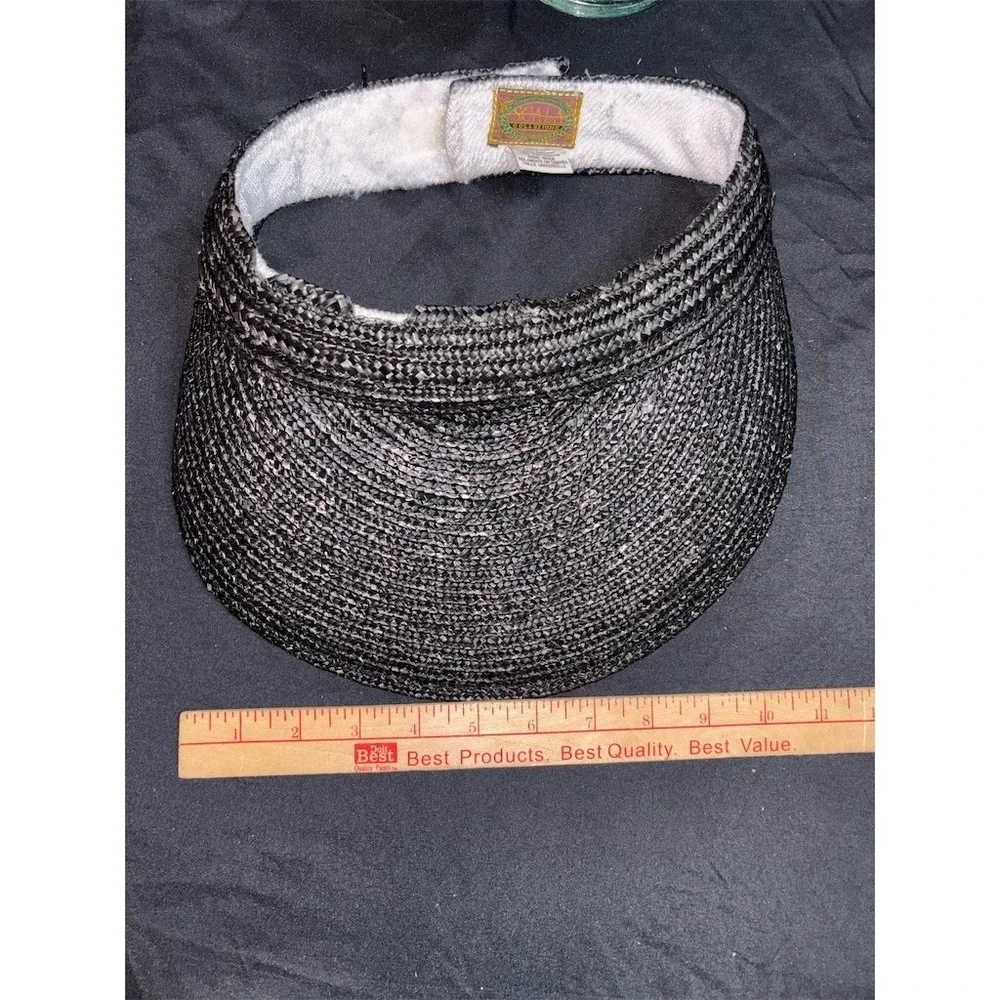 Scala Collezione Sun Visor Hat Womens One Size Black Braided Wide Brim resort